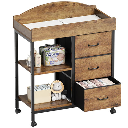 Changing Table, 3 Drawers&2 Shelves, Changing Table Dresser, Brown