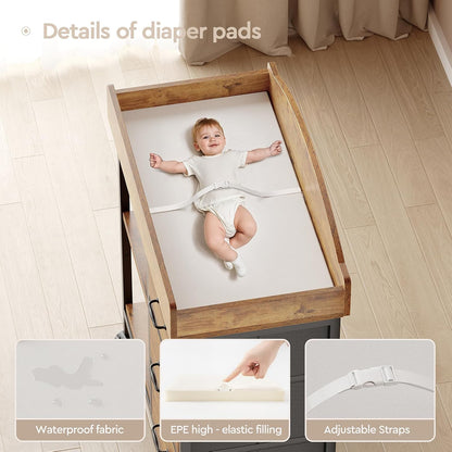Changing Table, 3 Drawers&2 Shelves, Changing Table Dresser, Brown