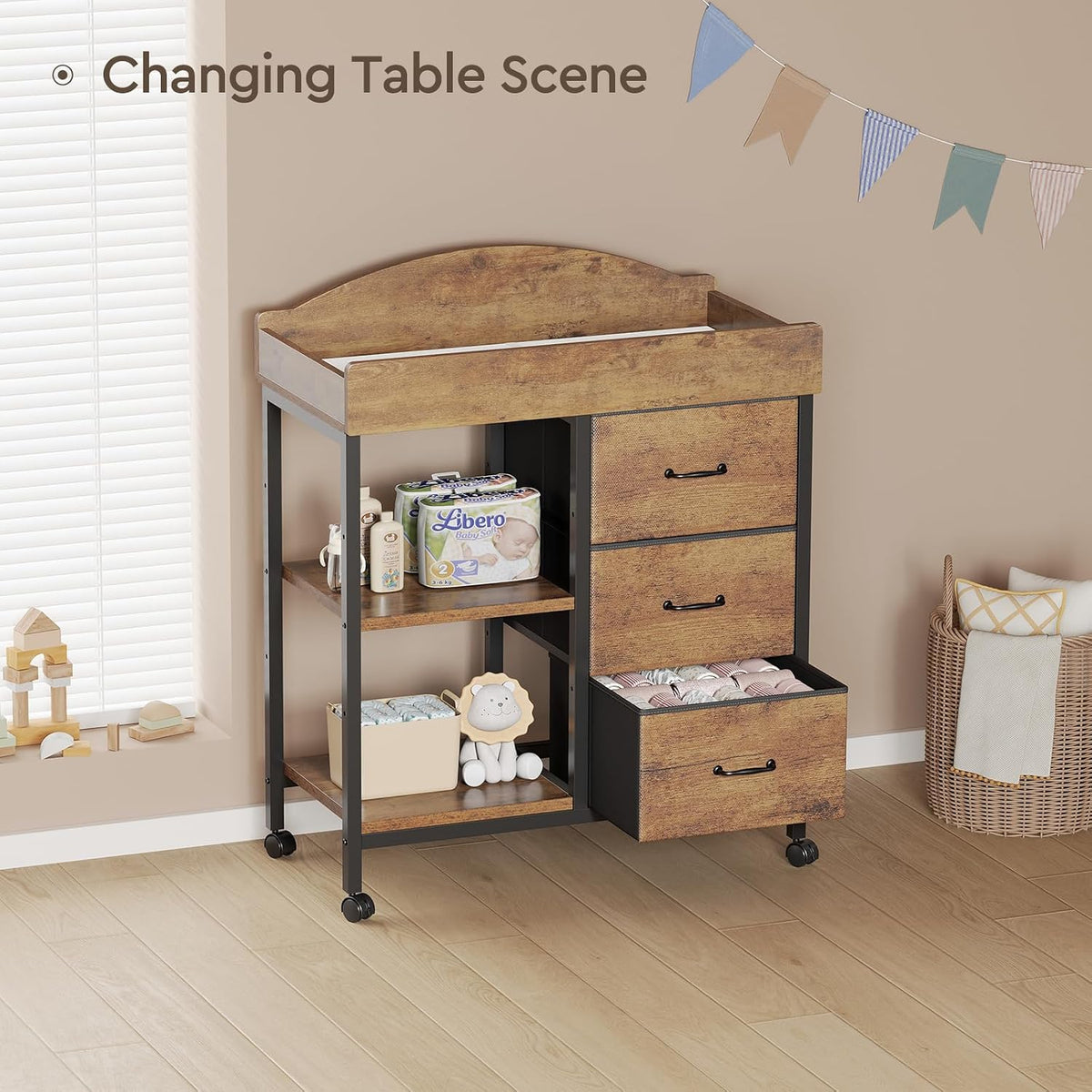 Changing Table, 3 Drawers&2 Shelves, Changing Table Dresser, Brown