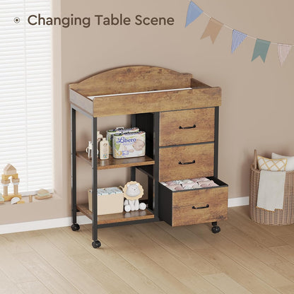 Changing Table, 3 Drawers&2 Shelves, Changing Table Dresser, Brown