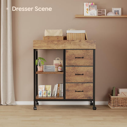 Changing Table, 3 Drawers&2 Shelves, Changing Table Dresser, Brown