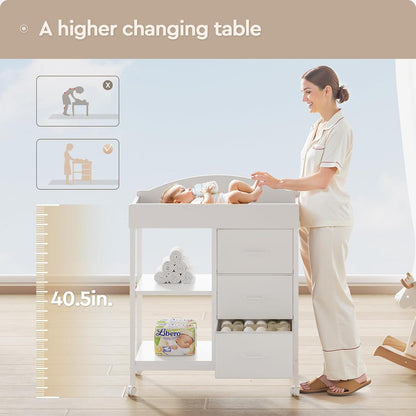 Changing Table, 3 Drawers&2 Shelves, Changing Table Dresser, Brown