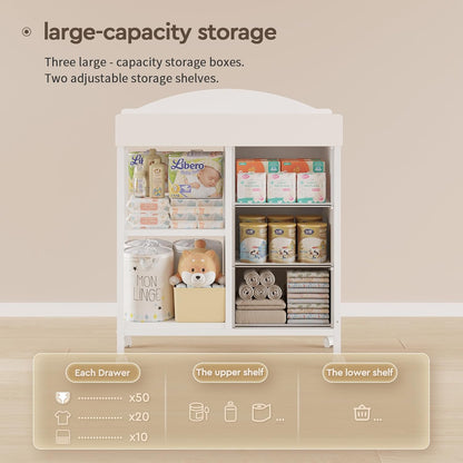 Changing Table, 3 Drawers&2 Shelves, Changing Table Dresser, Brown