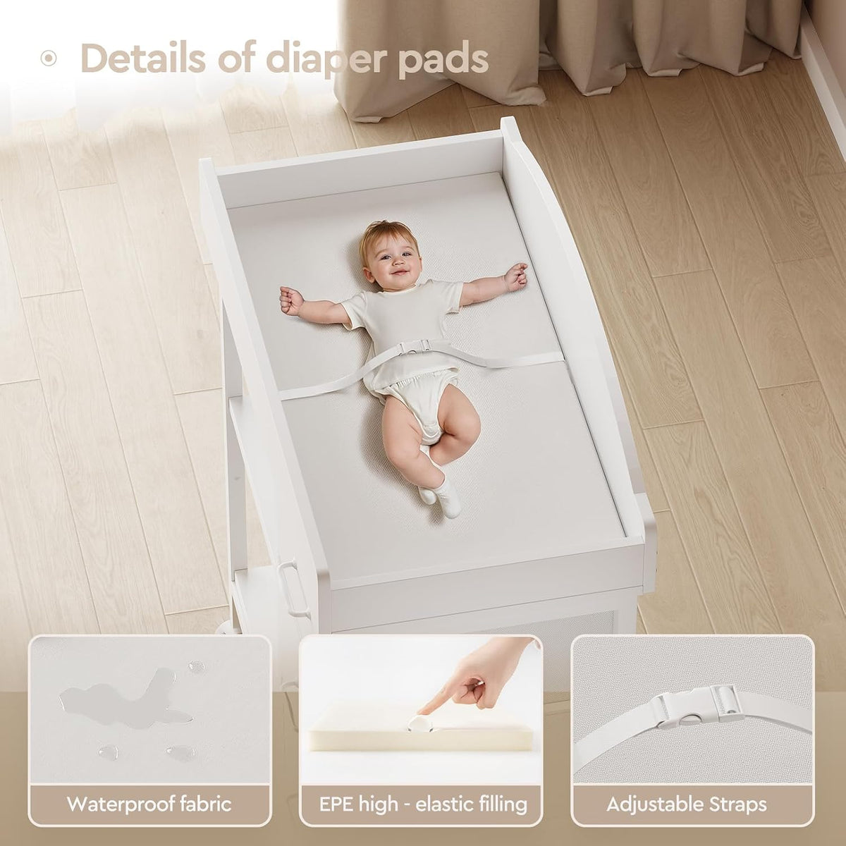 Changing Table, 3 Drawers&2 Shelves, Changing Table Dresser, Brown