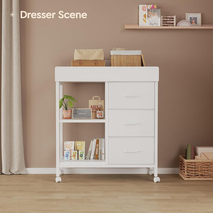 Changing Table, 3 Drawers&2 Shelves, Changing Table Dresser, Brown