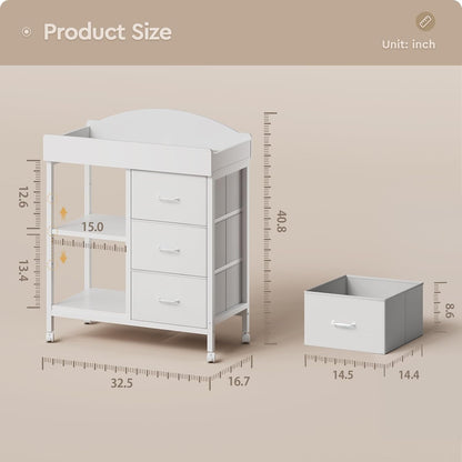 Changing Table, 3 Drawers&2 Shelves, Changing Table Dresser, Brown