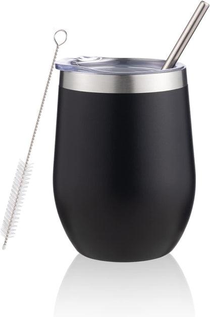 12 oz Insulated Wine Tumbler with Lid and Straw,Stainless Steel Stemless Wine Tumbler Glasses Double Wall Vacuum Wine Cups Tumbler for Coffee,Champaign,Office（Mint Green,1）