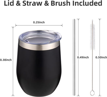 12 oz Insulated Wine Tumbler with Lid and Straw,Stainless Steel Stemless Wine Tumbler Glasses Double Wall Vacuum Wine Cups Tumbler for Coffee,Champaign,Office（Mint Green,1）