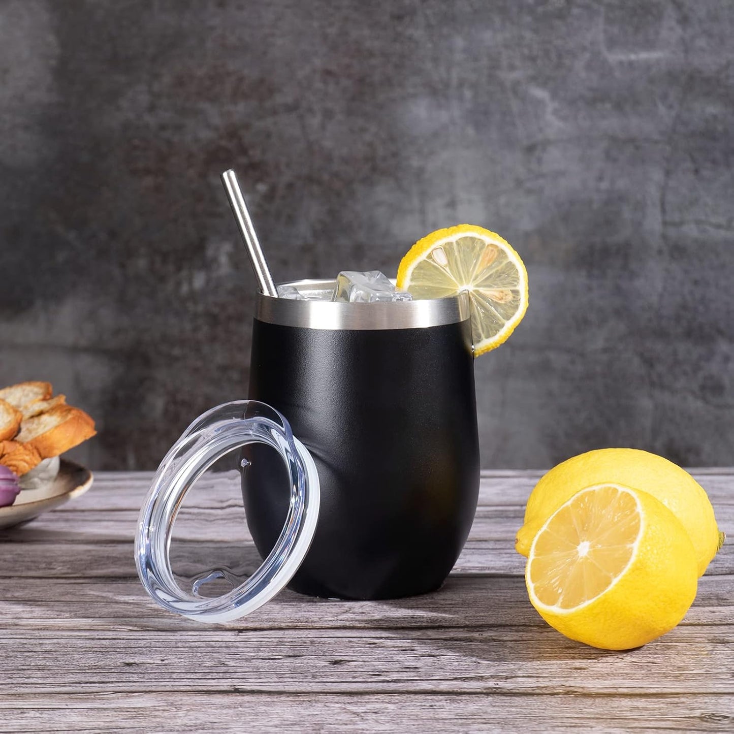 12 oz Insulated Wine Tumbler with Lid and Straw,Stainless Steel Stemless Wine Tumbler Glasses Double Wall Vacuum Wine Cups Tumbler for Coffee,Champaign,Office（Mint Green,1）