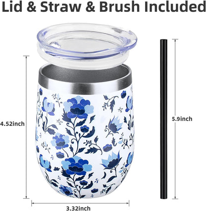 12 oz Insulated Wine Tumbler with Lid and Straw,Stainless Steel Stemless Wine Tumbler Glasses Double Wall Vacuum Wine Cups Tumbler for Coffee,Champaign,Office（Mint Green,1）