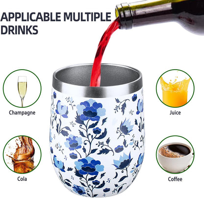 12 oz Insulated Wine Tumbler with Lid and Straw,Stainless Steel Stemless Wine Tumbler Glasses Double Wall Vacuum Wine Cups Tumbler for Coffee,Champaign,Office（Mint Green,1）