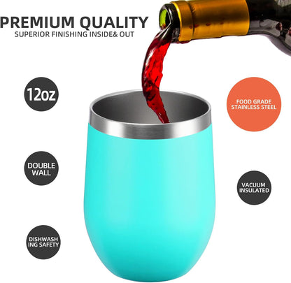 12 oz Insulated Wine Tumbler with Lid and Straw,Stainless Steel Stemless Wine Tumbler Glasses Double Wall Vacuum Wine Cups Tumbler for Coffee,Champaign,Office（Mint Green,1）
