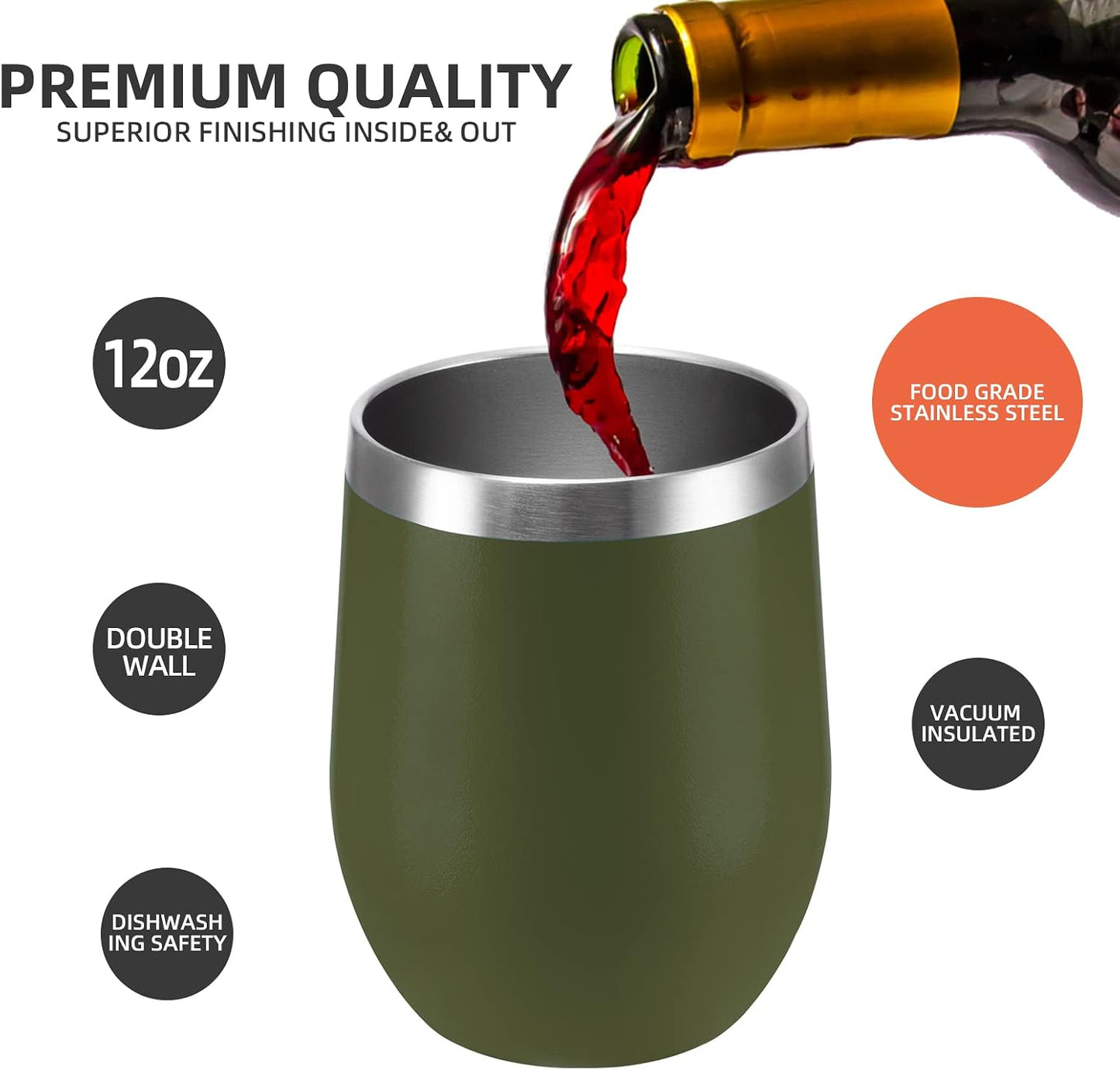 12 oz Insulated Wine Tumbler with Lid and Straw,Stainless Steel Stemless Wine Tumbler Glasses Double Wall Vacuum Wine Cups Tumbler for Coffee,Champaign,Office（Mint Green,1）