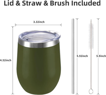 12 oz Insulated Wine Tumbler with Lid and Straw,Stainless Steel Stemless Wine Tumbler Glasses Double Wall Vacuum Wine Cups Tumbler for Coffee,Champaign,Office（Mint Green,1）