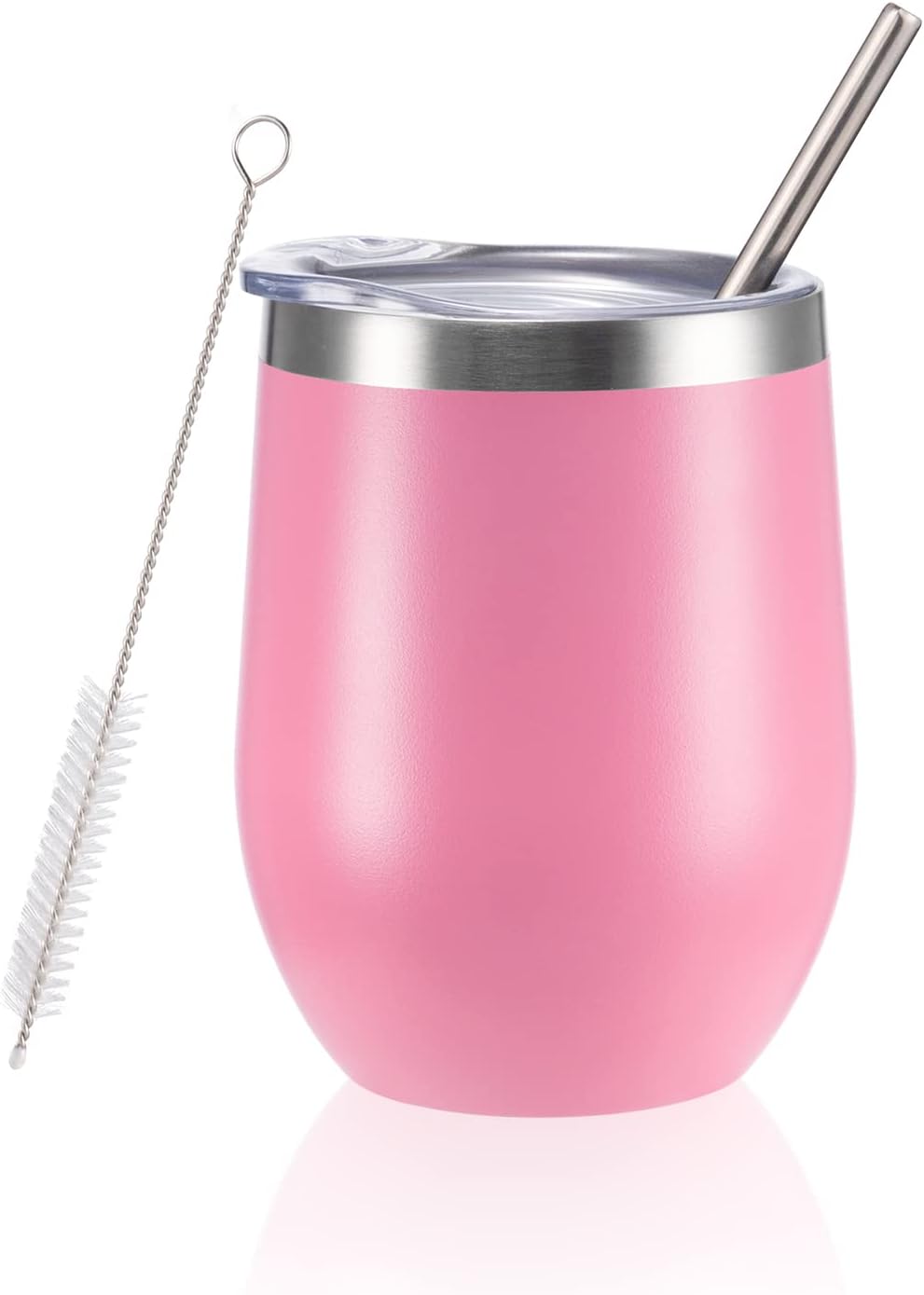 12 oz Insulated Wine Tumbler with Lid and Straw,Stainless Steel Stemless Wine Tumbler Glasses Double Wall Vacuum Wine Cups Tumbler for Coffee,Champaign,Office（Mint Green,1）