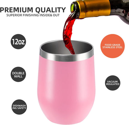 12 oz Insulated Wine Tumbler with Lid and Straw,Stainless Steel Stemless Wine Tumbler Glasses Double Wall Vacuum Wine Cups Tumbler for Coffee,Champaign,Office（Mint Green,1）