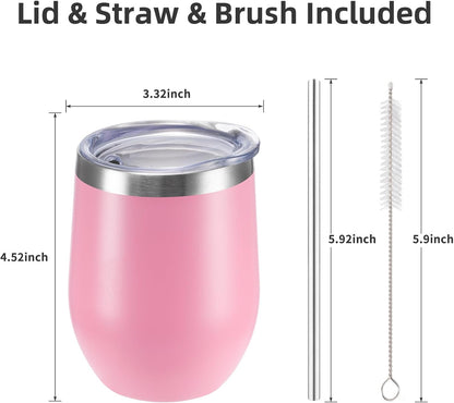 12 oz Insulated Wine Tumbler with Lid and Straw,Stainless Steel Stemless Wine Tumbler Glasses Double Wall Vacuum Wine Cups Tumbler for Coffee,Champaign,Office（Mint Green,1）