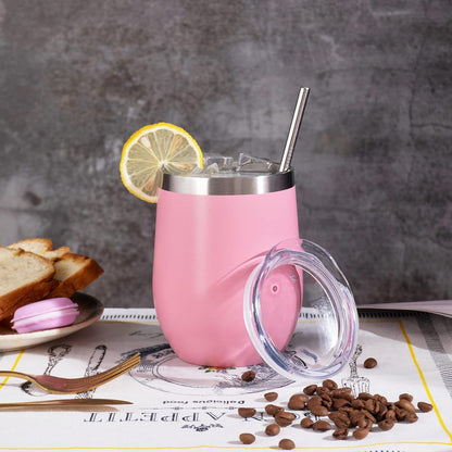 12 oz Insulated Wine Tumbler with Lid and Straw,Stainless Steel Stemless Wine Tumbler Glasses Double Wall Vacuum Wine Cups Tumbler for Coffee,Champaign,Office（Mint Green,1）