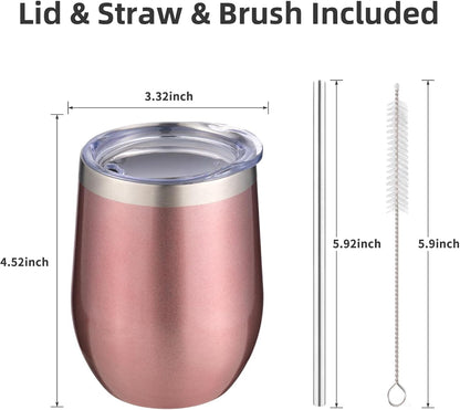 12 oz Insulated Wine Tumbler with Lid and Straw,Stainless Steel Stemless Wine Tumbler Glasses Double Wall Vacuum Wine Cups Tumbler for Coffee,Champaign,Office（Mint Green,1）