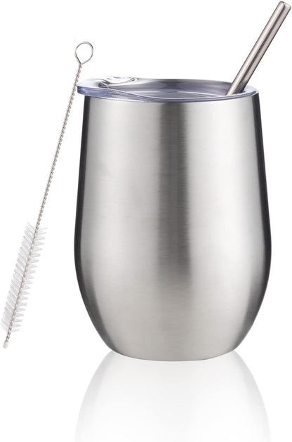 12 oz Insulated Wine Tumbler with Lid and Straw,Stainless Steel Stemless Wine Tumbler Glasses Double Wall Vacuum Wine Cups Tumbler for Coffee,Champaign,Office（Mint Green,1）