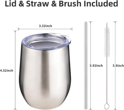 12 oz Insulated Wine Tumbler with Lid and Straw,Stainless Steel Stemless Wine Tumbler Glasses Double Wall Vacuum Wine Cups Tumbler for Coffee,Champaign,Office（Mint Green,1）