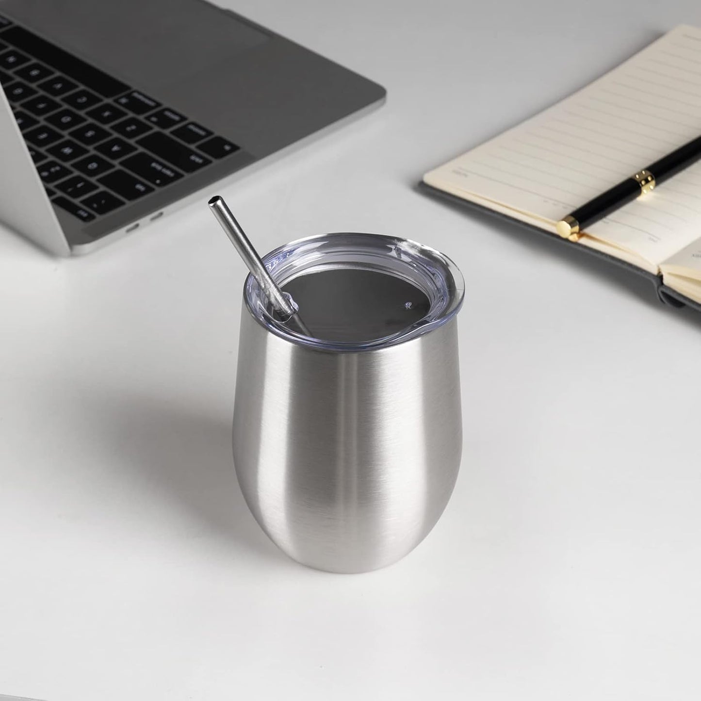12 oz Insulated Wine Tumbler with Lid and Straw,Stainless Steel Stemless Wine Tumbler Glasses Double Wall Vacuum Wine Cups Tumbler for Coffee,Champaign,Office（Mint Green,1）
