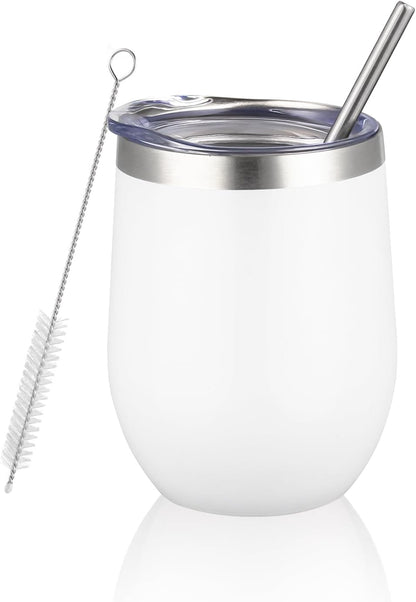 12 oz Insulated Wine Tumbler with Lid and Straw,Stainless Steel Stemless Wine Tumbler Glasses Double Wall Vacuum Wine Cups Tumbler for Coffee,Champaign,Office（Mint Green,1）