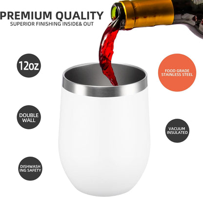 12 oz Insulated Wine Tumbler with Lid and Straw,Stainless Steel Stemless Wine Tumbler Glasses Double Wall Vacuum Wine Cups Tumbler for Coffee,Champaign,Office（Mint Green,1）