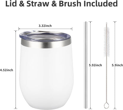 12 oz Insulated Wine Tumbler with Lid and Straw,Stainless Steel Stemless Wine Tumbler Glasses Double Wall Vacuum Wine Cups Tumbler for Coffee,Champaign,Office（Mint Green,1）