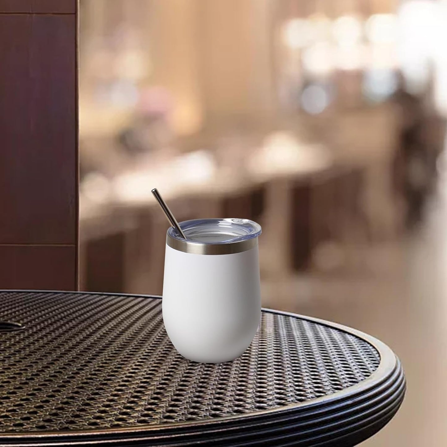 12 oz Insulated Wine Tumbler with Lid and Straw,Stainless Steel Stemless Wine Tumbler Glasses Double Wall Vacuum Wine Cups Tumbler for Coffee,Champaign,Office（Mint Green,1）