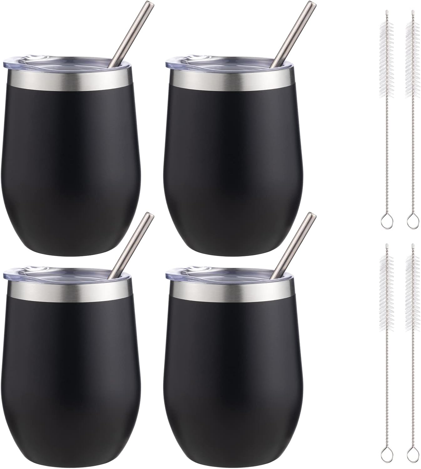12 oz Insulated Wine Tumbler with Lid and Straw,Stainless Steel Stemless Wine Tumbler Glasses Double Wall Vacuum Wine Cups Tumbler for Coffee,Champaign,Office（Mint Green,1）