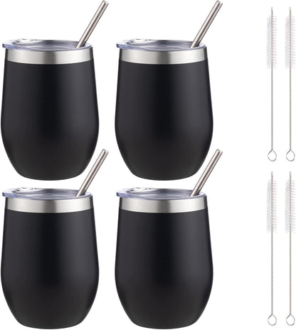 12 oz Insulated Wine Tumbler with Lid and Straw,Stainless Steel Stemless Wine Tumbler Glasses Double Wall Vacuum Wine Cups Tumbler for Coffee,Champaign,Office（Mint Green,1）