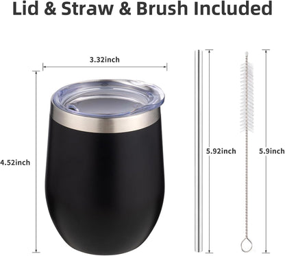 12 oz Insulated Wine Tumbler with Lid and Straw,Stainless Steel Stemless Wine Tumbler Glasses Double Wall Vacuum Wine Cups Tumbler for Coffee,Champaign,Office（Mint Green,1）