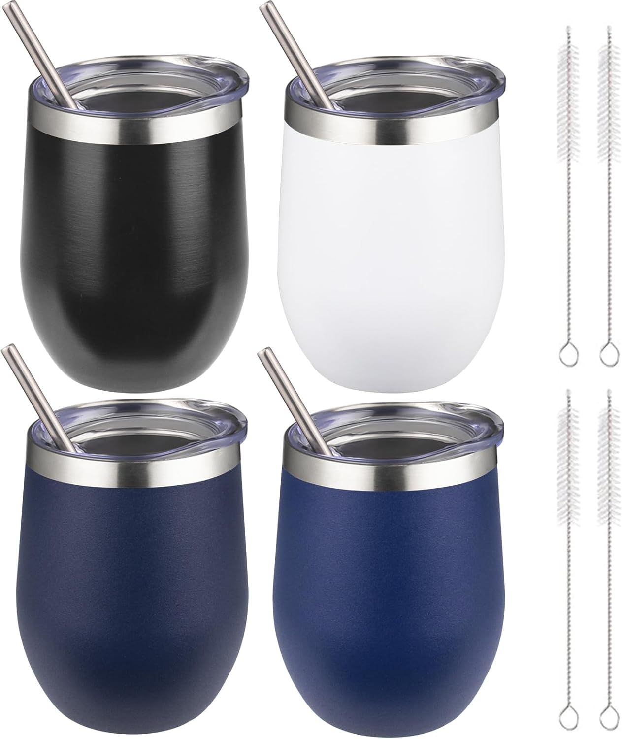 12 oz Insulated Wine Tumbler with Lid and Straw,Stainless Steel Stemless Wine Tumbler Glasses Double Wall Vacuum Wine Cups Tumbler for Coffee,Champaign,Office（Mint Green,1）