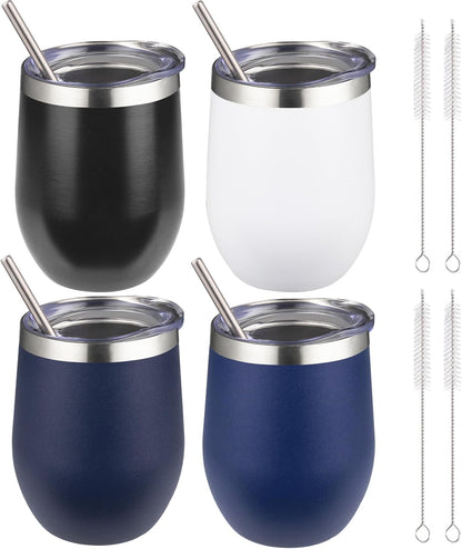 12 oz Insulated Wine Tumbler with Lid and Straw,Stainless Steel Stemless Wine Tumbler Glasses Double Wall Vacuum Wine Cups Tumbler for Coffee,Champaign,Office（Mint Green,1）