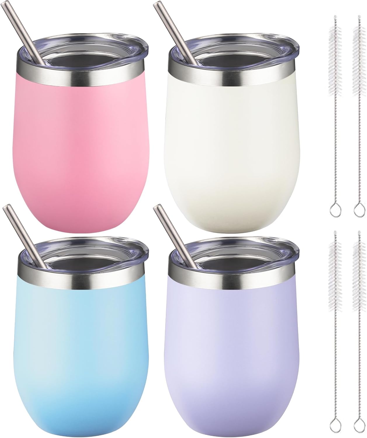12 oz Insulated Wine Tumbler with Lid and Straw,Stainless Steel Stemless Wine Tumbler Glasses Double Wall Vacuum Wine Cups Tumbler for Coffee,Champaign,Office（Mint Green,1）
