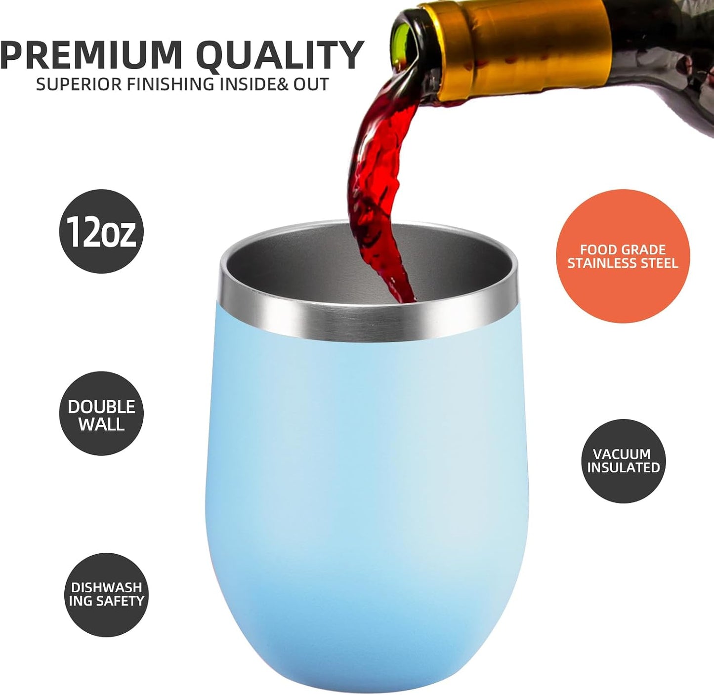 12 oz Insulated Wine Tumbler with Lid and Straw,Stainless Steel Stemless Wine Tumbler Glasses Double Wall Vacuum Wine Cups Tumbler for Coffee,Champaign,Office（Mint Green,1）