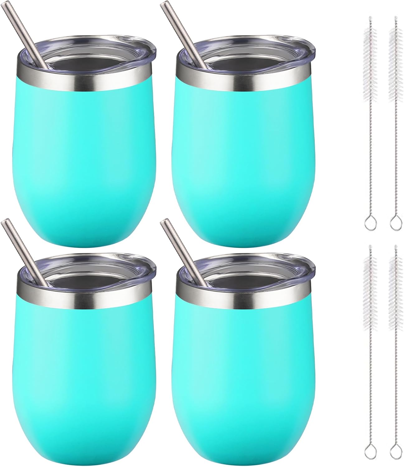 12 oz Insulated Wine Tumbler with Lid and Straw,Stainless Steel Stemless Wine Tumbler Glasses Double Wall Vacuum Wine Cups Tumbler for Coffee,Champaign,Office（Mint Green,1）