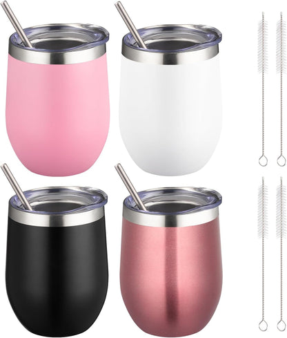 12 oz Insulated Wine Tumbler with Lid and Straw,Stainless Steel Stemless Wine Tumbler Glasses Double Wall Vacuum Wine Cups Tumbler for Coffee,Champaign,Office（Mint Green,1）