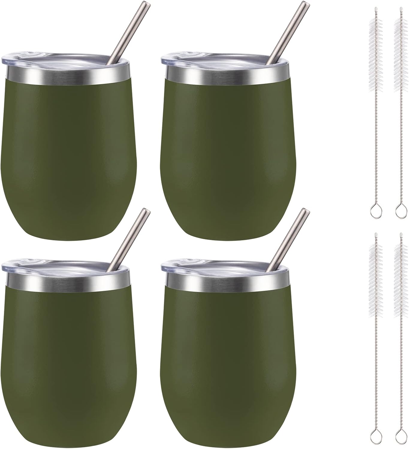 12 oz Insulated Wine Tumbler with Lid and Straw,Stainless Steel Stemless Wine Tumbler Glasses Double Wall Vacuum Wine Cups Tumbler for Coffee,Champaign,Office（Mint Green,1）