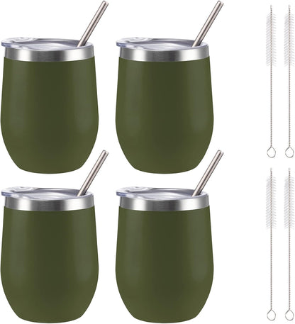 12 oz Insulated Wine Tumbler with Lid and Straw,Stainless Steel Stemless Wine Tumbler Glasses Double Wall Vacuum Wine Cups Tumbler for Coffee,Champaign,Office（Mint Green,1）