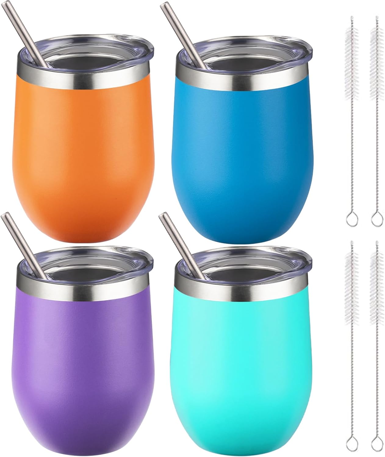 12 oz Insulated Wine Tumbler with Lid and Straw,Stainless Steel Stemless Wine Tumbler Glasses Double Wall Vacuum Wine Cups Tumbler for Coffee,Champaign,Office（Mint Green,1）