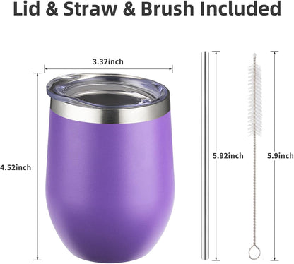 12 oz Insulated Wine Tumbler with Lid and Straw,Stainless Steel Stemless Wine Tumbler Glasses Double Wall Vacuum Wine Cups Tumbler for Coffee,Champaign,Office（Mint Green,1）