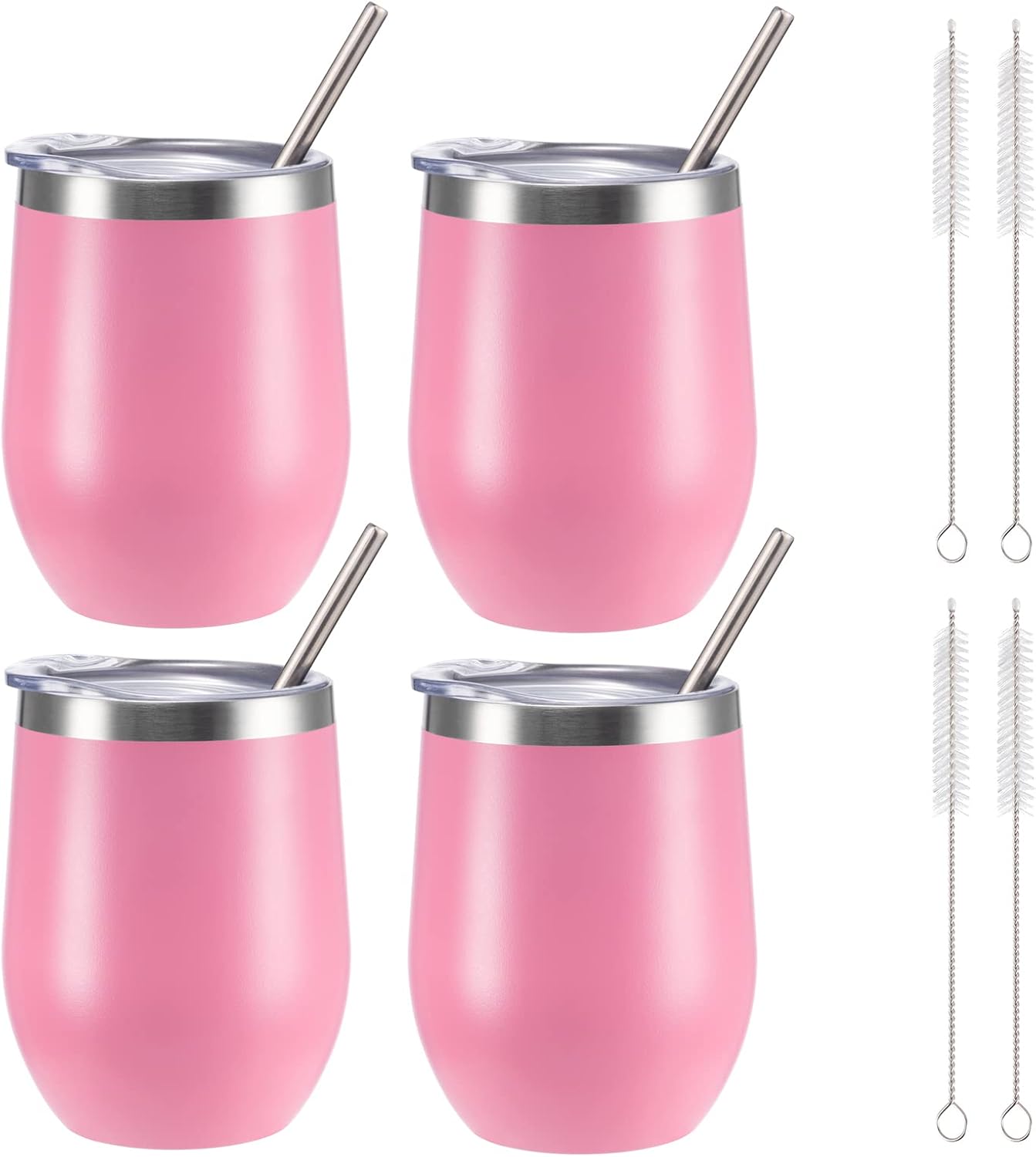 12 oz Insulated Wine Tumbler with Lid and Straw,Stainless Steel Stemless Wine Tumbler Glasses Double Wall Vacuum Wine Cups Tumbler for Coffee,Champaign,Office（Mint Green,1）