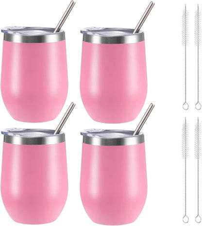 12 oz Insulated Wine Tumbler with Lid and Straw,Stainless Steel Stemless Wine Tumbler Glasses Double Wall Vacuum Wine Cups Tumbler for Coffee,Champaign,Office（Mint Green,1）
