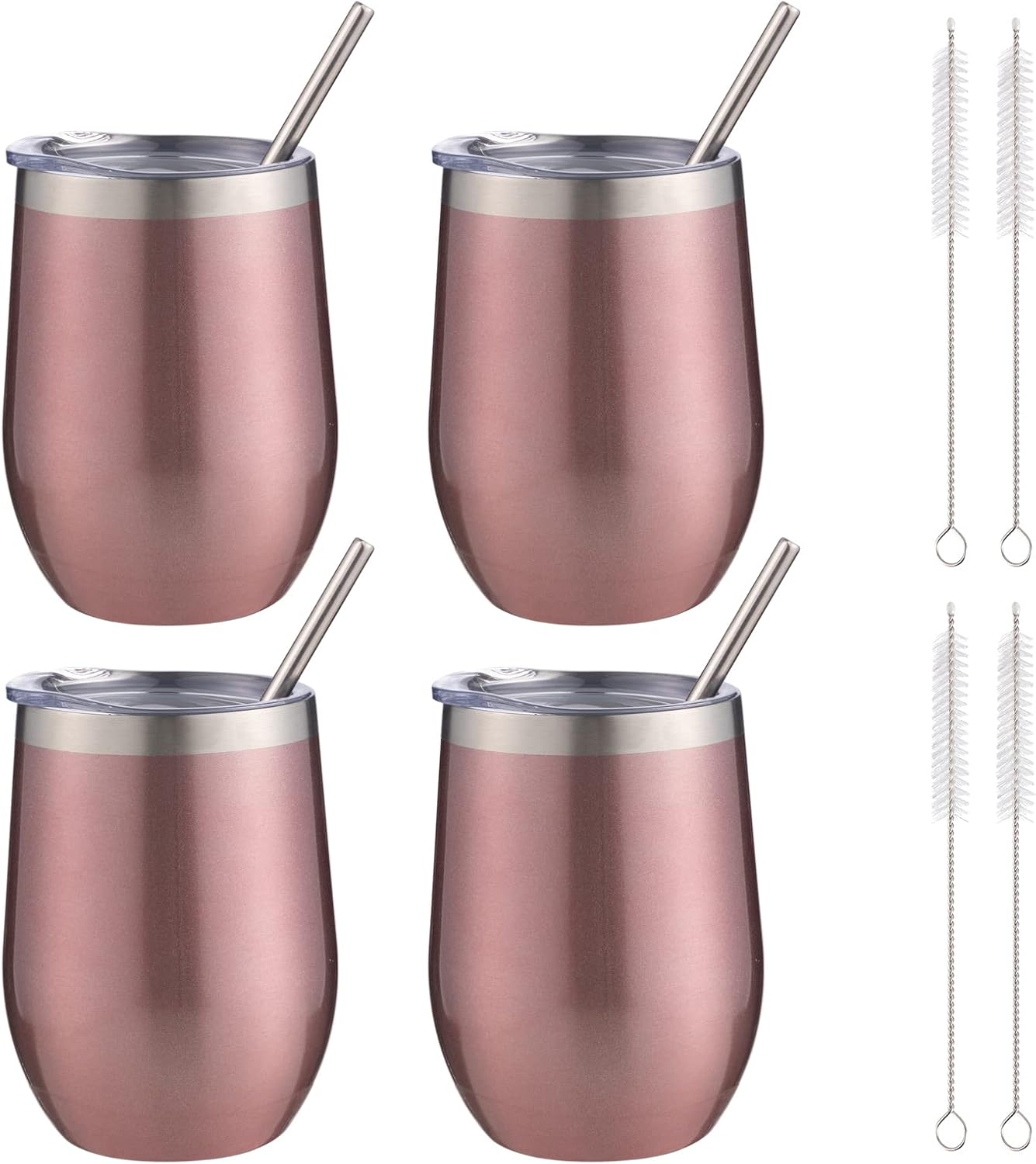 12 oz Insulated Wine Tumbler with Lid and Straw,Stainless Steel Stemless Wine Tumbler Glasses Double Wall Vacuum Wine Cups Tumbler for Coffee,Champaign,Office（Mint Green,1）