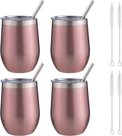 12 oz Insulated Wine Tumbler with Lid and Straw,Stainless Steel Stemless Wine Tumbler Glasses Double Wall Vacuum Wine Cups Tumbler for Coffee,Champaign,Office（Mint Green,1）