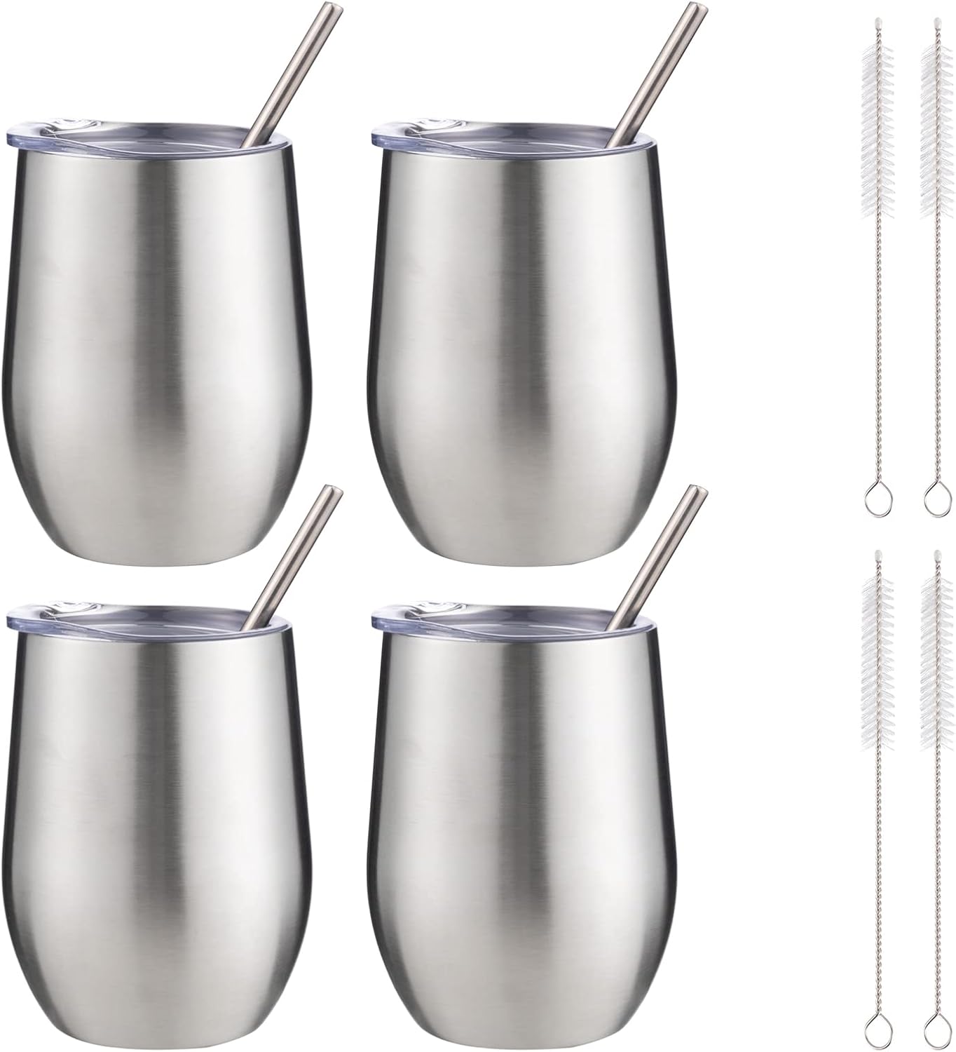12 oz Insulated Wine Tumbler with Lid and Straw,Stainless Steel Stemless Wine Tumbler Glasses Double Wall Vacuum Wine Cups Tumbler for Coffee,Champaign,Office（Mint Green,1）