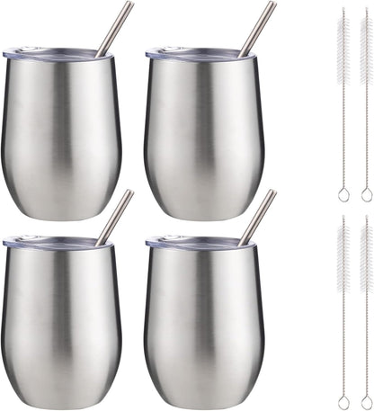 12 oz Insulated Wine Tumbler with Lid and Straw,Stainless Steel Stemless Wine Tumbler Glasses Double Wall Vacuum Wine Cups Tumbler for Coffee,Champaign,Office（Mint Green,1）