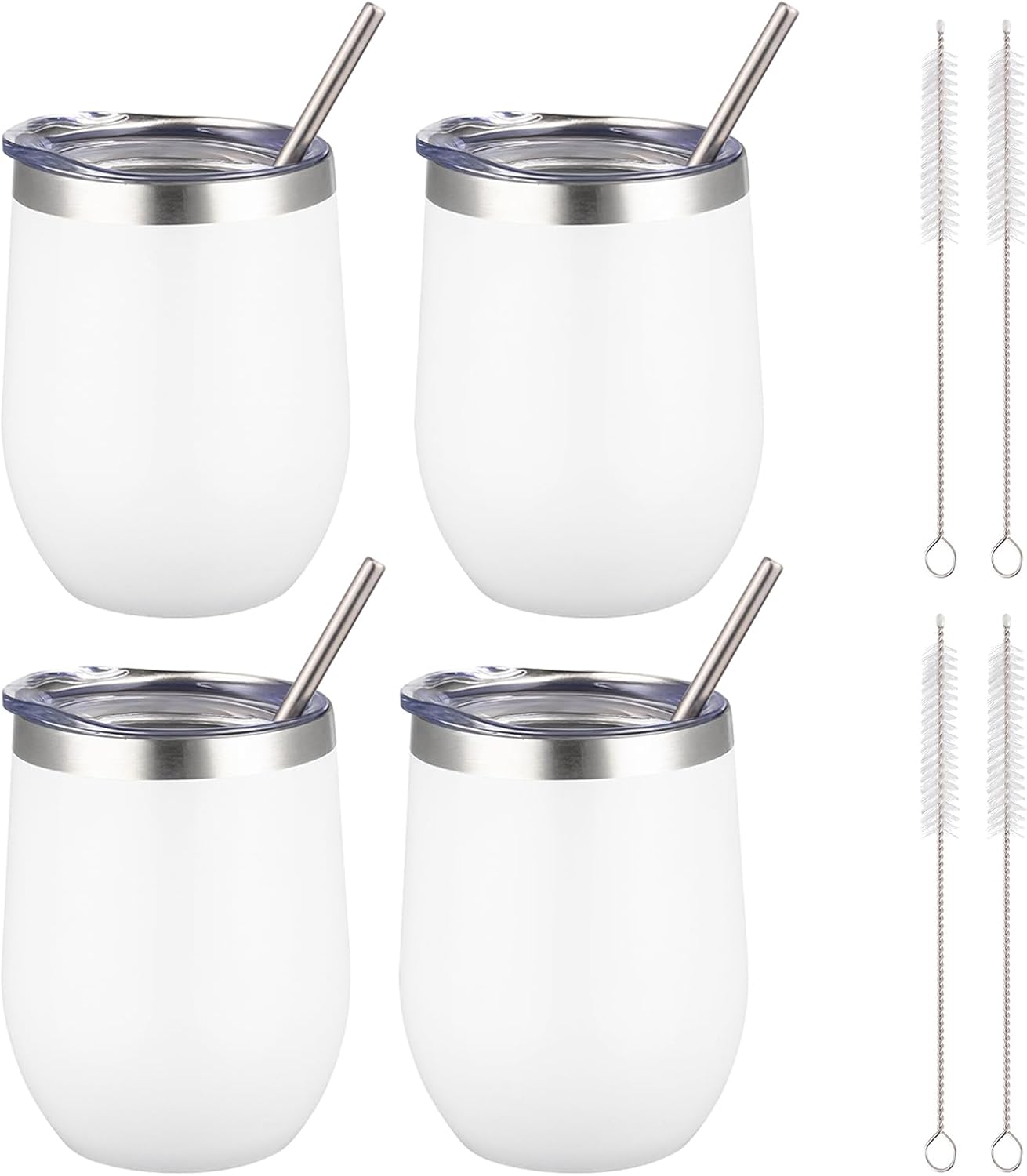 12 oz Insulated Wine Tumbler with Lid and Straw,Stainless Steel Stemless Wine Tumbler Glasses Double Wall Vacuum Wine Cups Tumbler for Coffee,Champaign,Office（Mint Green,1）